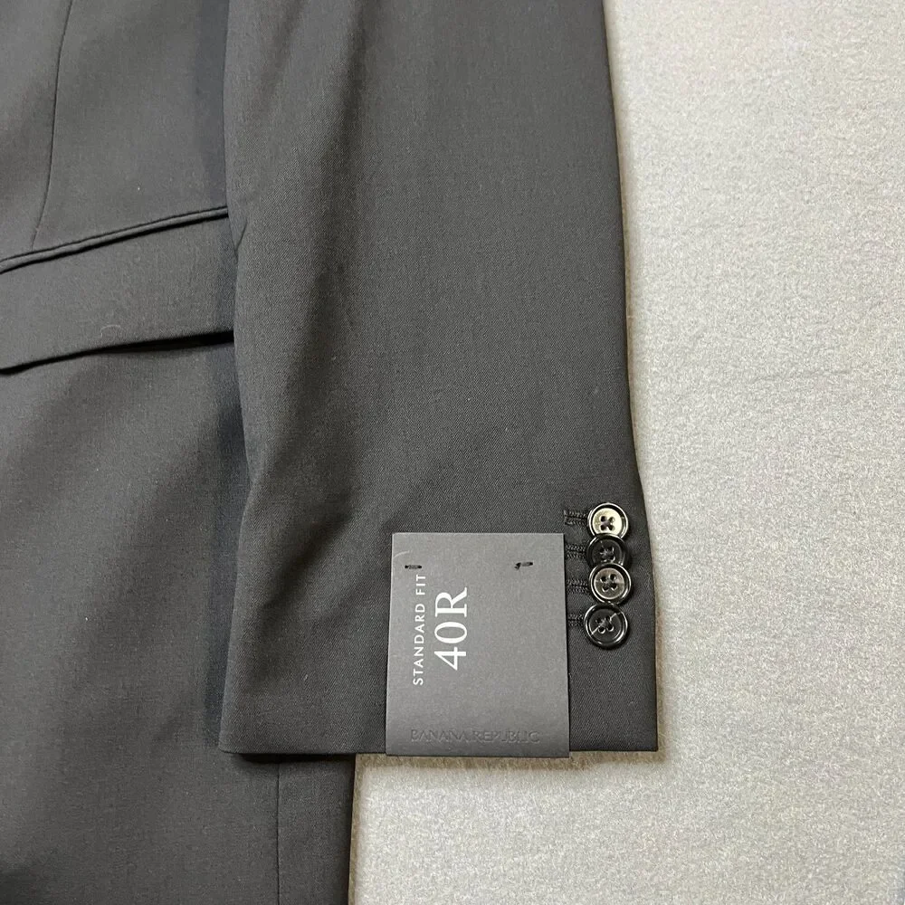 Banana Republic Blazer Jacket Men's 40R Black Classic Notch Collar Standard-Fit